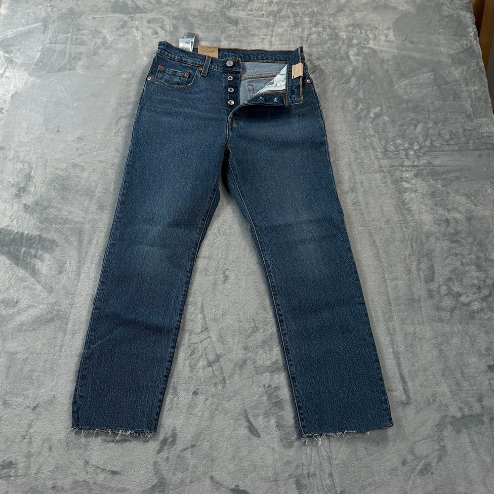Levis 501 Original Crop Jeans Womens 28x25 Blue Denim Raw Hem Button Fly NEW